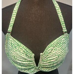 Catherine Malandrino Bikini Swim Top Size 1X Green White Spots Plus V Wire NWT